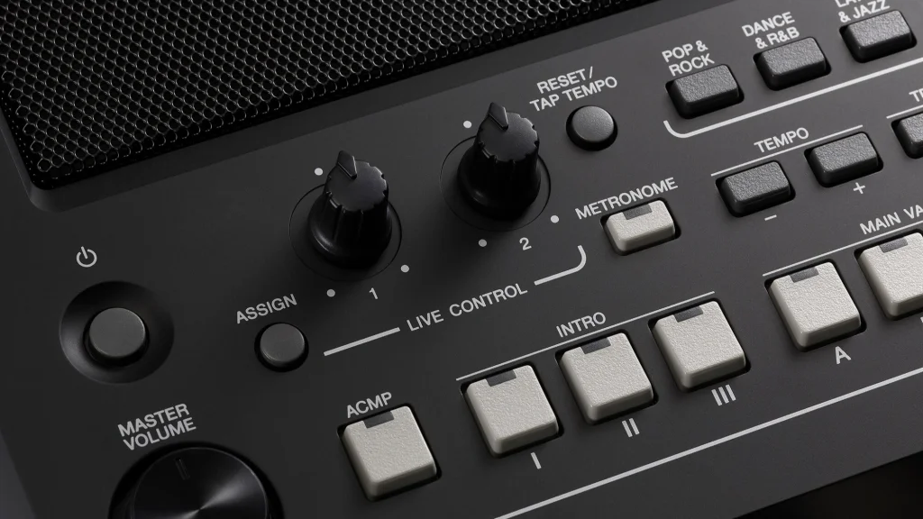 Painel iluminado de um teclado arranjador